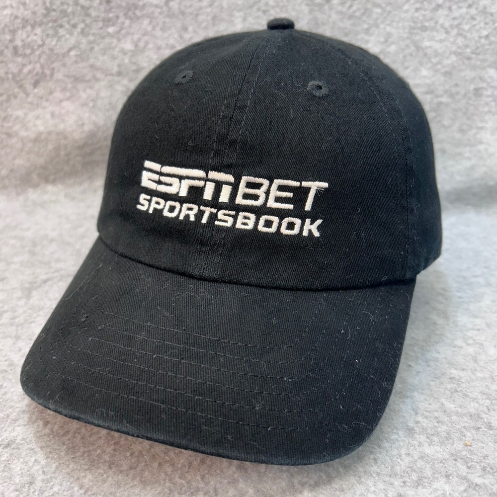 ESPN BET Sportsbook Mens Black ESPN Hat Adjustable Strapback Baseball Cap OSFM